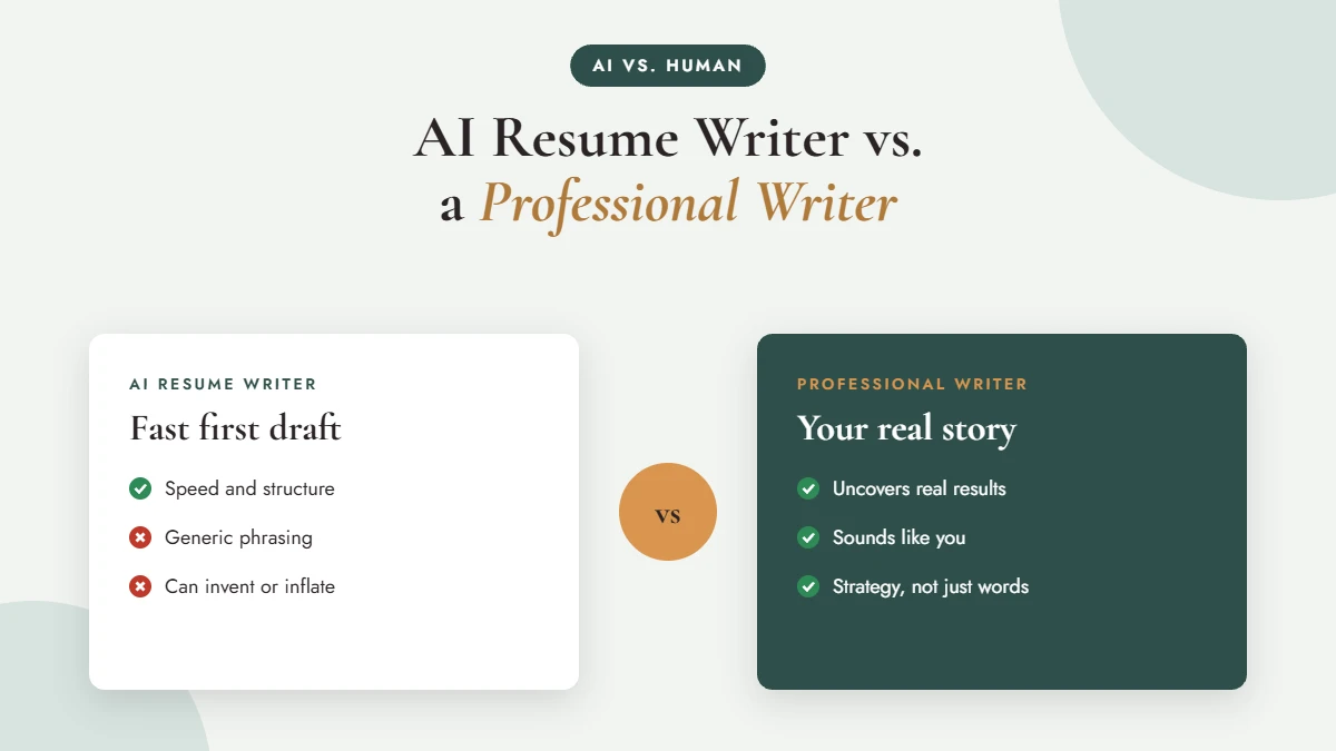 AI resume writer vs professional resume writer side-by-side comparison