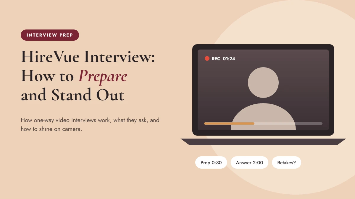 HireVue interview preparation guide with setup checklist and common HireVue interview questions