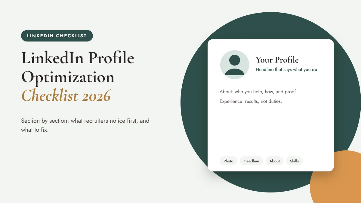 LinkedIn profile optimization checklist for 2026 covering photo, headline, About, and skills