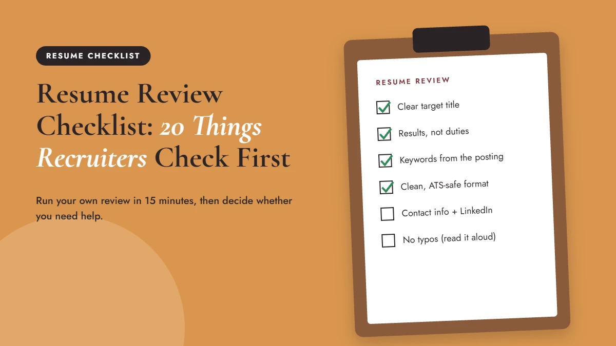 Resume review checklist with 20 things recruiters check first on a resume